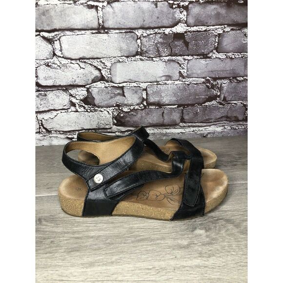 Josef Seibel Black Leather Cork Ankle Strap Wedge Sandals Women Sz 39EU/8.5M US - Picture 14 of 16